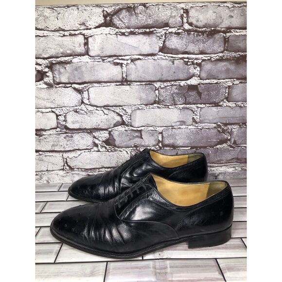 MORESCHI Black Leather Ostrich Cap Toe Oxfords Dress Shoes Men’s Sz 12M US/45EU main image 12